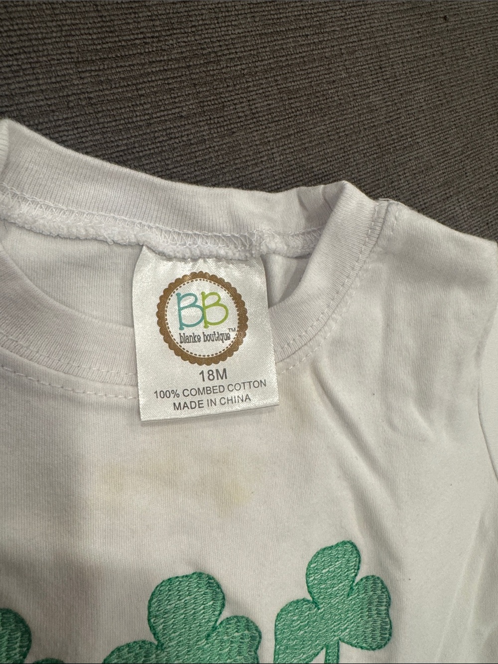 White Kids T‑Shirt with Green Shamrock Trio - Personalized Charlie - Picture 2 of 2